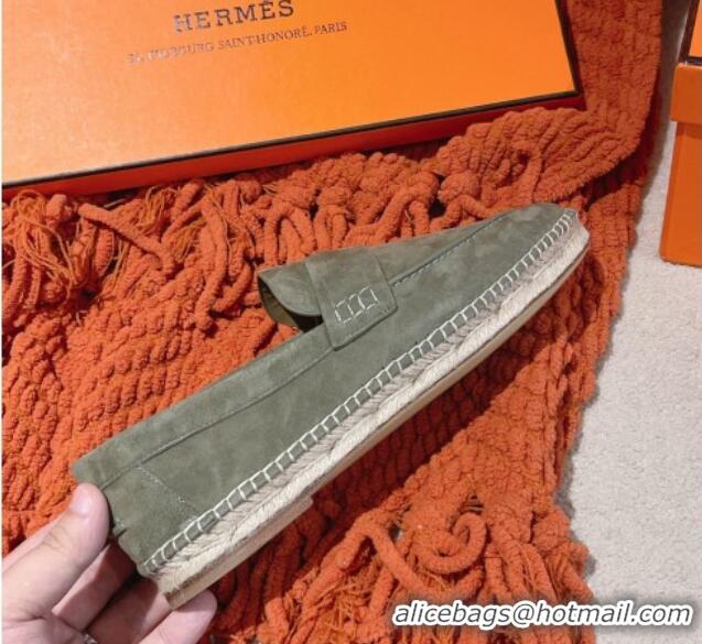 Unique Style Hermes Trip Espadrilles Flat in Suede Grey 014026