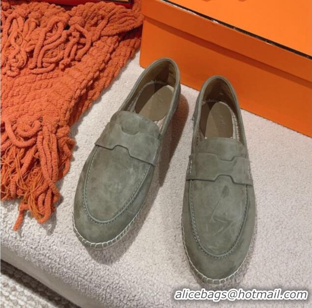 Unique Style Hermes Trip Espadrilles Flat in Suede Grey 014026