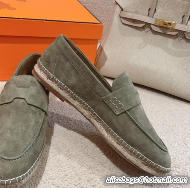 Unique Style Hermes Trip Espadrilles Flat in Suede Grey 014026