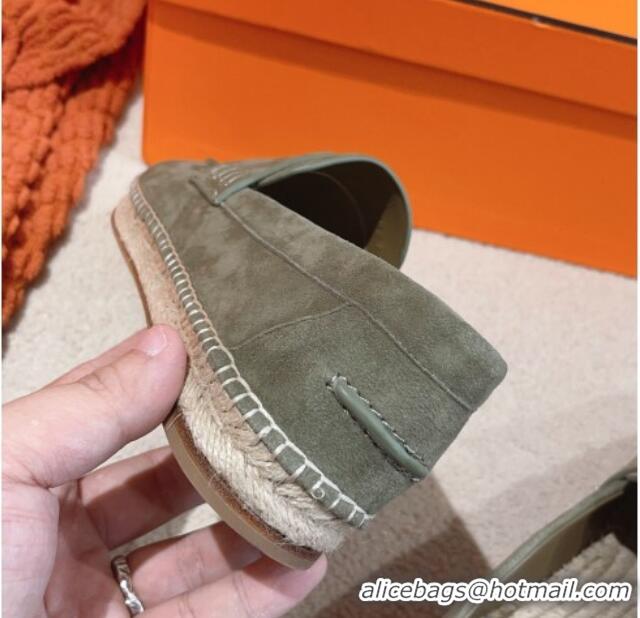 Unique Style Hermes Trip Espadrilles Flat in Suede Grey 014026