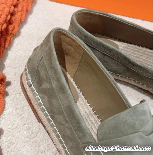 Unique Style Hermes Trip Espadrilles Flat in Suede Grey 014026