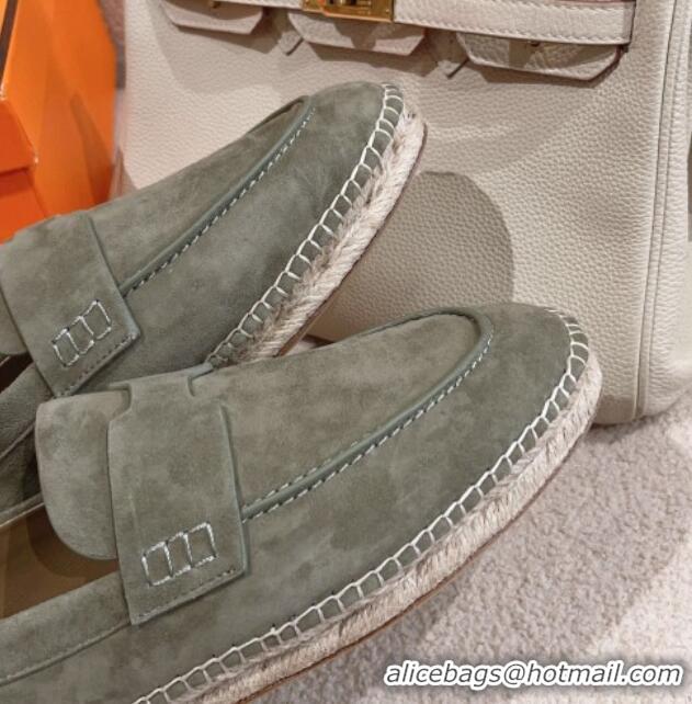 Unique Style Hermes Trip Espadrilles Flat in Suede Grey 014026