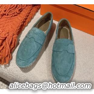 Top Design Hermes Trip Espadrilles Flat in Suede Blue 014027