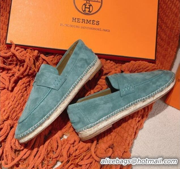 Top Design Hermes Trip Espadrilles Flat in Suede Blue 014027