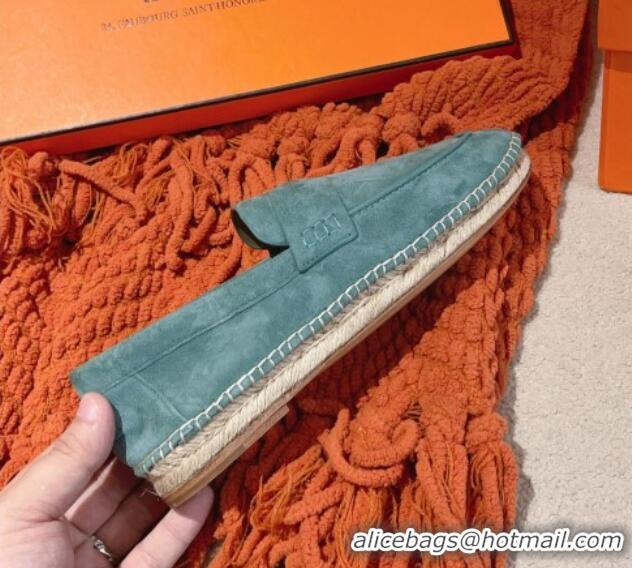 Top Design Hermes Trip Espadrilles Flat in Suede Blue 014027