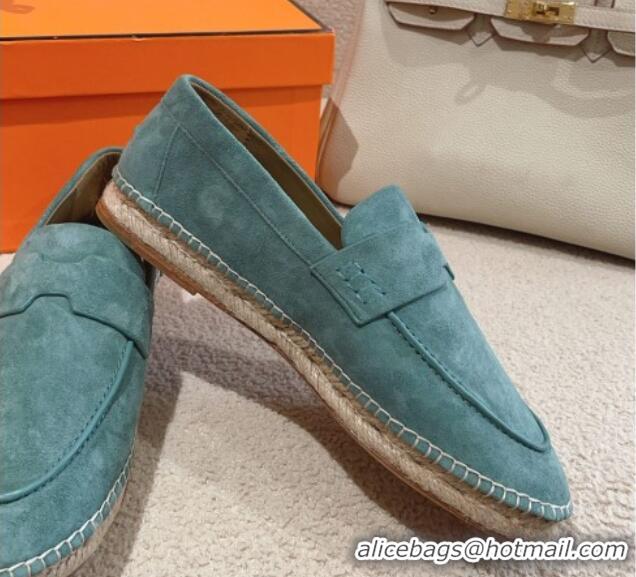 Top Design Hermes Trip Espadrilles Flat in Suede Blue 014027