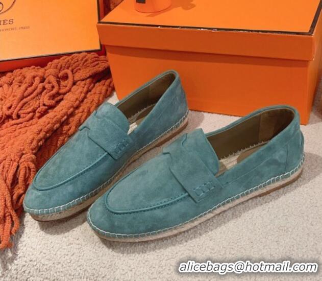 Top Design Hermes Trip Espadrilles Flat in Suede Blue 014027