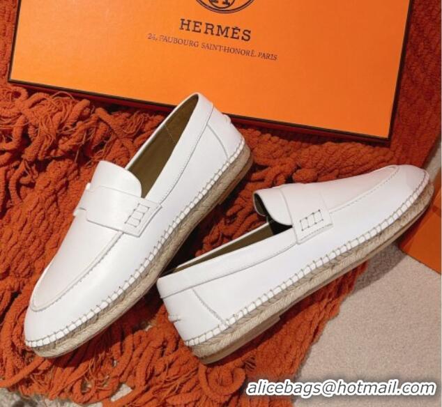 Best Price Hermes Trip Espadrilles Flat in Calfskin White 014028