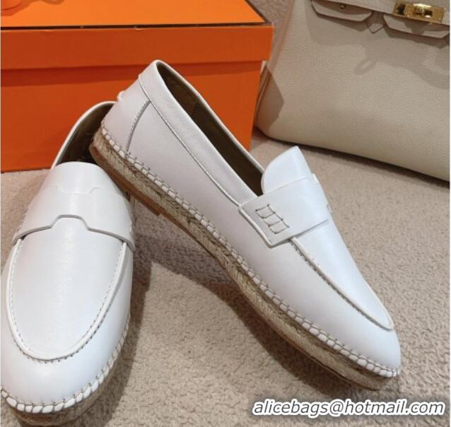 Best Price Hermes Trip Espadrilles Flat in Calfskin White 014028