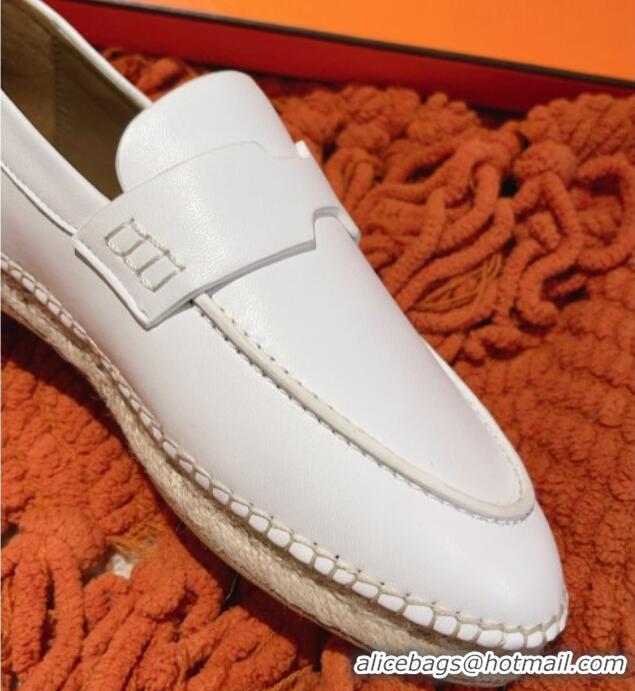 Best Price Hermes Trip Espadrilles Flat in Calfskin White 014028