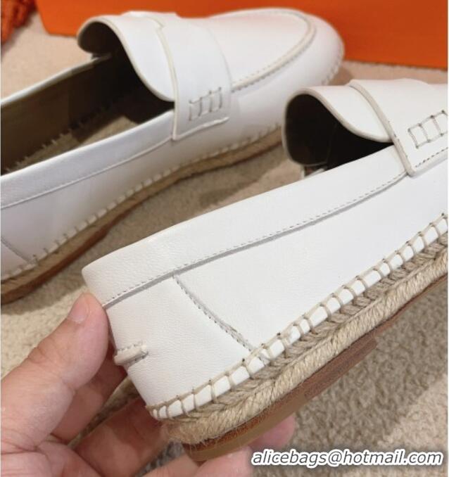 Best Price Hermes Trip Espadrilles Flat in Calfskin White 014028