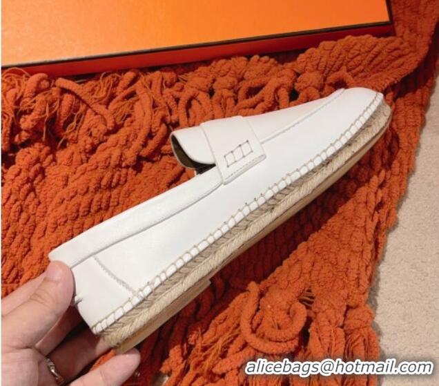 Best Price Hermes Trip Espadrilles Flat in Calfskin White 014028