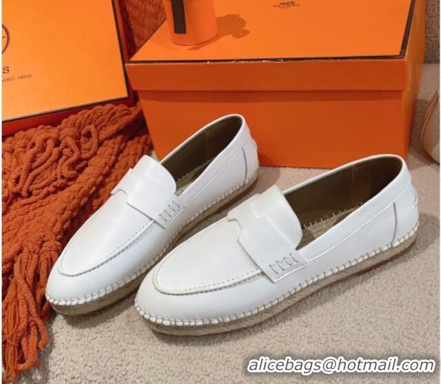 Best Price Hermes Trip Espadrilles Flat in Calfskin White 014028