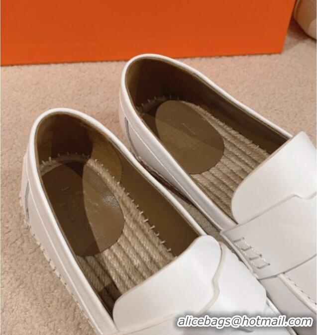 Best Price Hermes Trip Espadrilles Flat in Calfskin White 014028