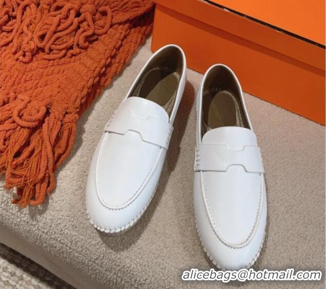 Best Price Hermes Trip Espadrilles Flat in Calfskin White 014028