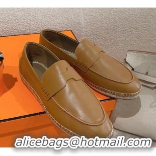 Shop Duplicate Hermes Trip Espadrilles Flat in Calfskin Brown 014029