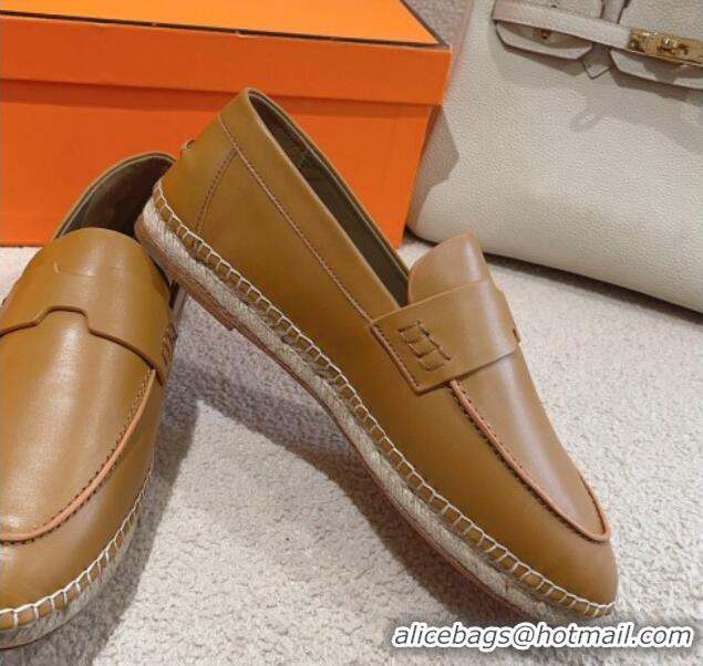 Shop Duplicate Hermes Trip Espadrilles Flat in Calfskin Brown 014029