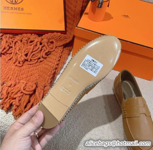 Shop Duplicate Hermes Trip Espadrilles Flat in Calfskin Brown 014029