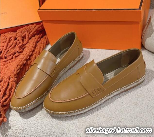 Shop Duplicate Hermes Trip Espadrilles Flat in Calfskin Brown 014029