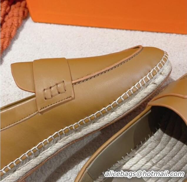 Shop Duplicate Hermes Trip Espadrilles Flat in Calfskin Brown 014029