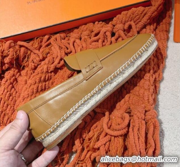 Shop Duplicate Hermes Trip Espadrilles Flat in Calfskin Brown 014029