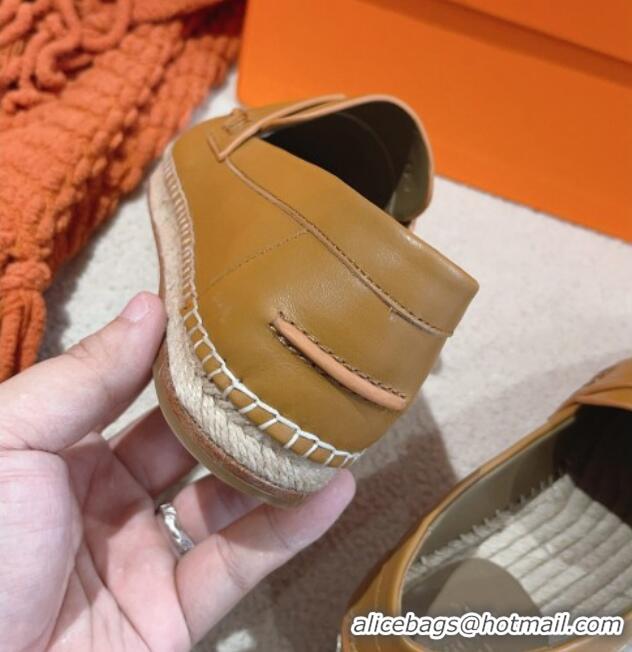 Shop Duplicate Hermes Trip Espadrilles Flat in Calfskin Brown 014029