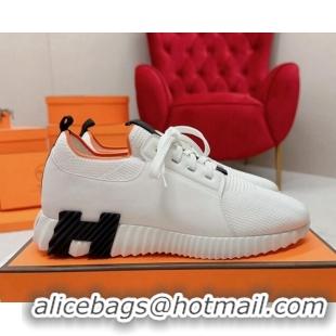 Purchase Hermes Bouncing Calfskin and Knit Sneakers White/Black 014031