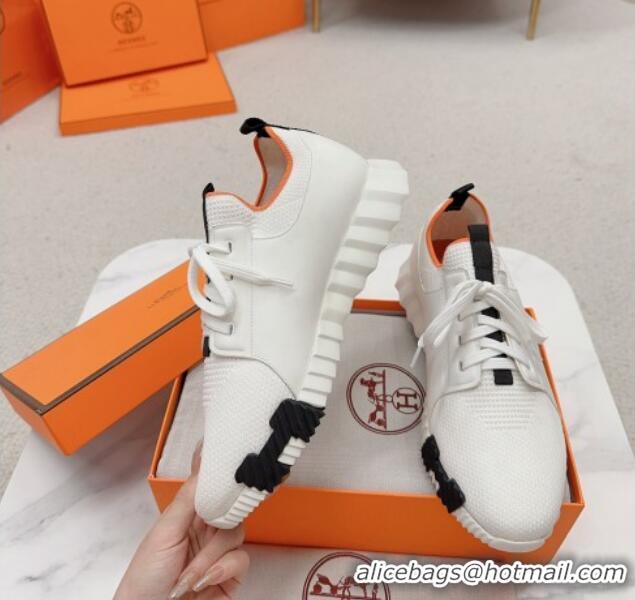 Purchase Hermes Bouncing Calfskin and Knit Sneakers White/Black 014031