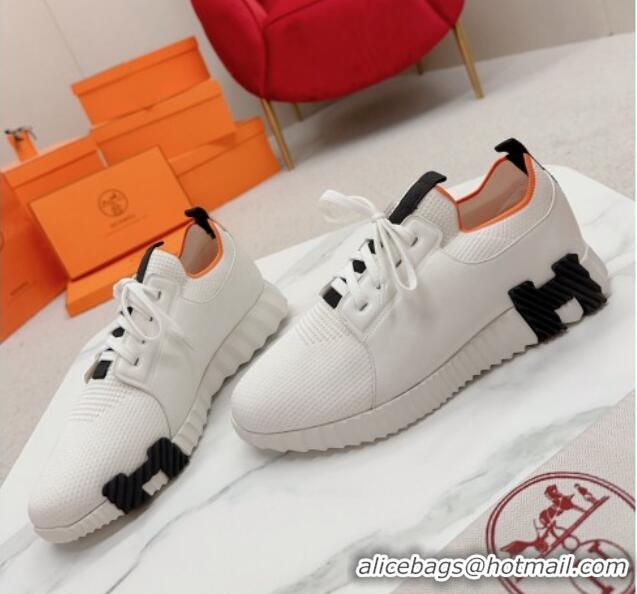 Purchase Hermes Bouncing Calfskin and Knit Sneakers White/Black 014031