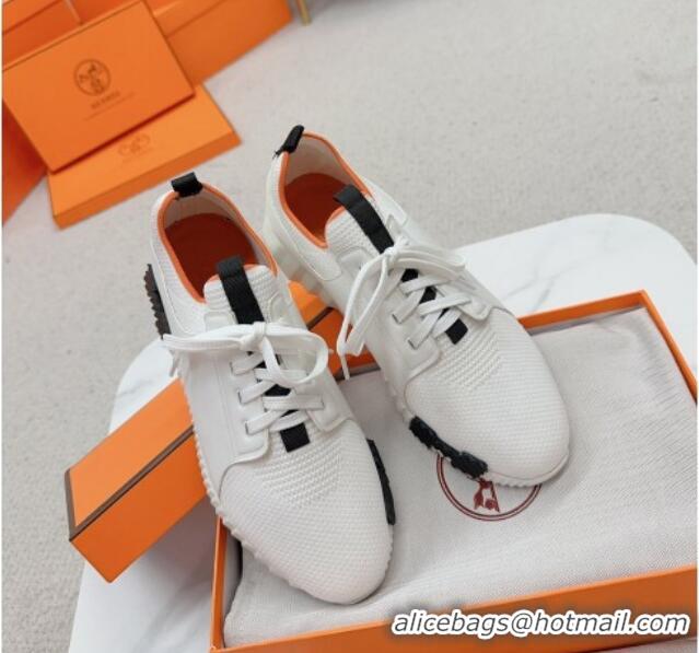 Purchase Hermes Bouncing Calfskin and Knit Sneakers White/Black 014031