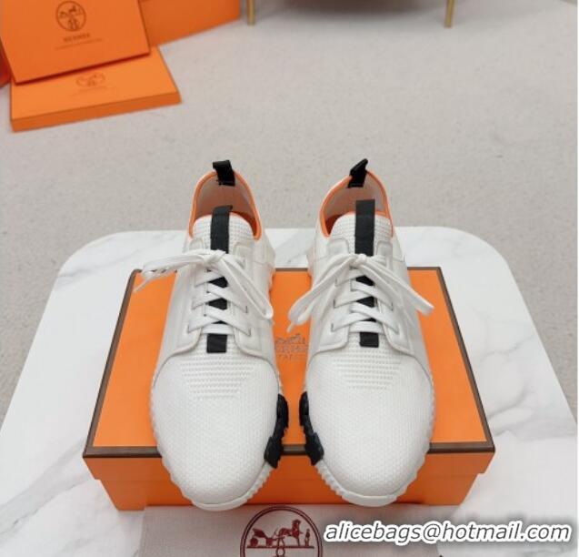 Purchase Hermes Bouncing Calfskin and Knit Sneakers White/Black 014031