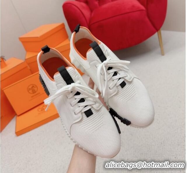 Purchase Hermes Bouncing Calfskin and Knit Sneakers White/Black 014031