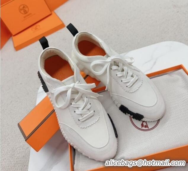 Unique Style Hermes Bouncing Calfskin and Suede Sneakers White/Black 014032