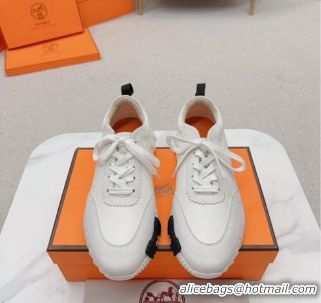 Unique Style Hermes Bouncing Calfskin and Suede Sneakers White/Black 014032