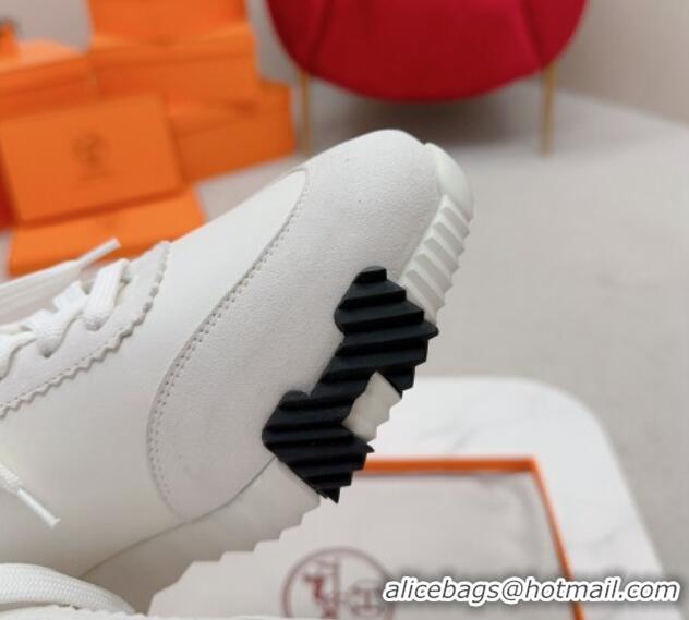 Unique Style Hermes Bouncing Calfskin and Suede Sneakers White/Black 014032