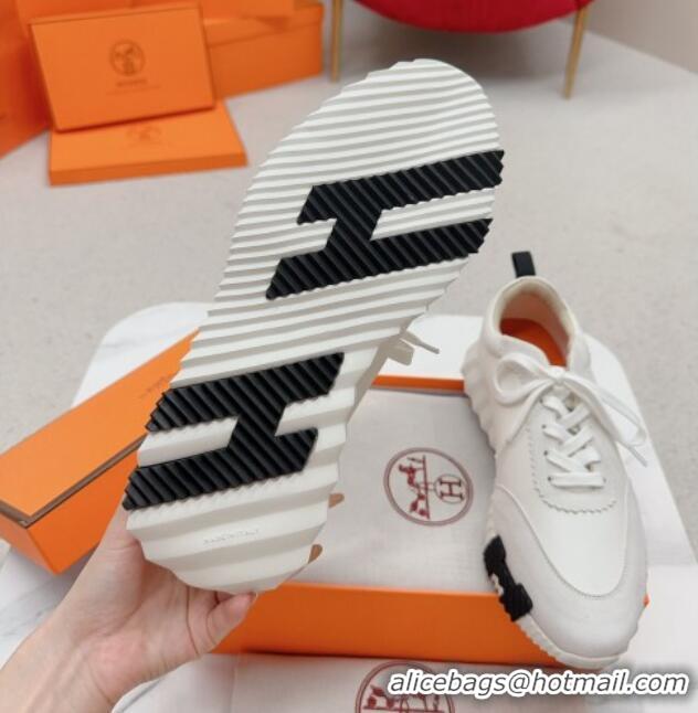 Unique Style Hermes Bouncing Calfskin and Suede Sneakers White/Black 014032