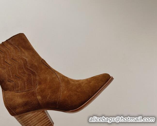 Good Looking Hermes Vegas Ankle Boots in Embroidered Suede Brown 014033