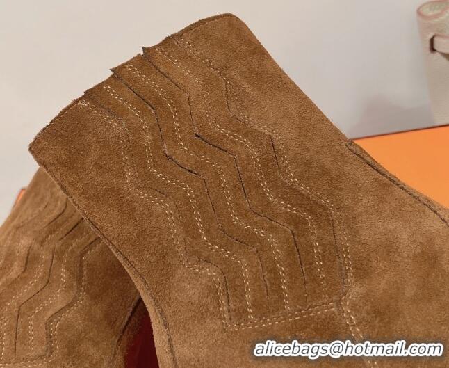 Good Looking Hermes Vegas Ankle Boots in Embroidered Suede Brown 014033