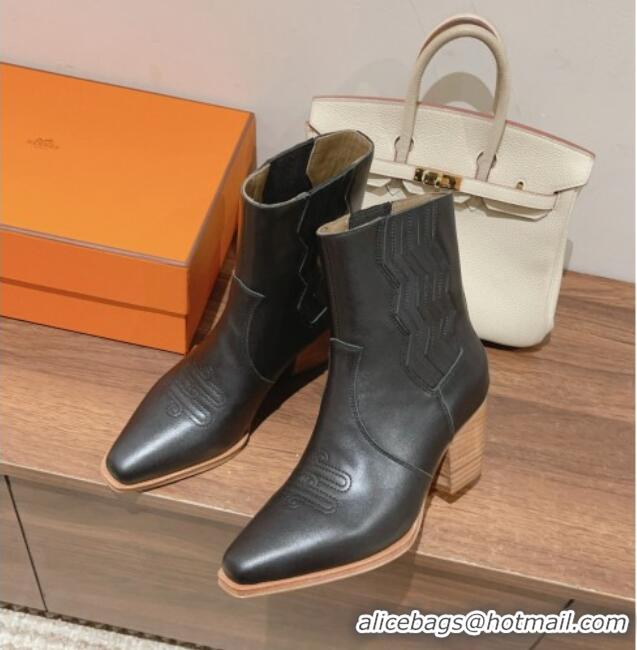 Good Quality Hermes Vegas Ankle Boots in Embroidered Calfskin Black 014035