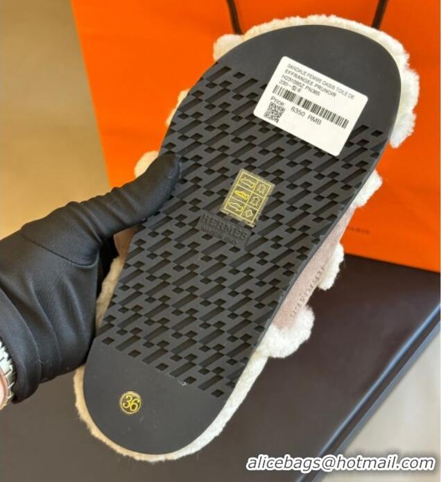 Most Popular Hermes Chypre Flat Sandals in Suede and Shearling Grey 027007