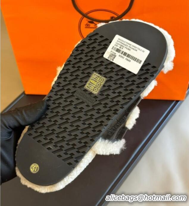 Trendy Design Hermes Chypre Flat Sandals in Crocodile Embossed Leather Black 027015