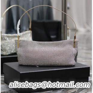 Top Quality Yves Saint Laurent Suzanne Small In Rhinestones Mesh And Satin Shoulder Bag 741637 Silver