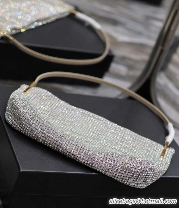 Top Quality Yves Saint Laurent Suzanne Small In Rhinestones Mesh And Satin Shoulder Bag 741637 Silver