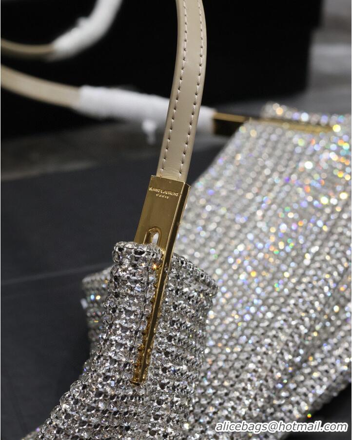 Top Quality Yves Saint Laurent Suzanne Small In Rhinestones Mesh And Satin Shoulder Bag 741637 Silver