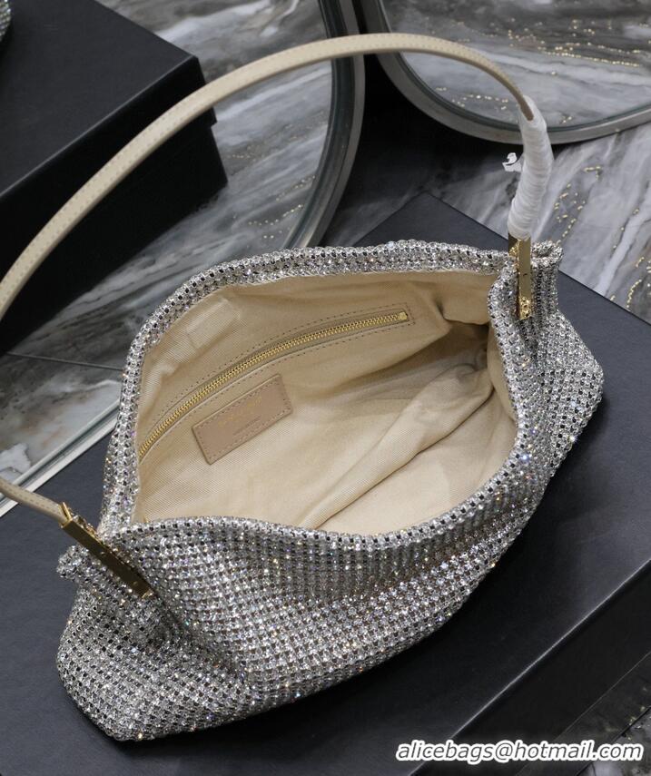 Top Quality Yves Saint Laurent Suzanne Small In Rhinestones Mesh And Satin Shoulder Bag 741637 Silver