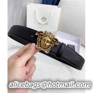 ​Promotional Versace Litchi Grained Calfskin Belt 4cm with Logo Buckle V8408 Black