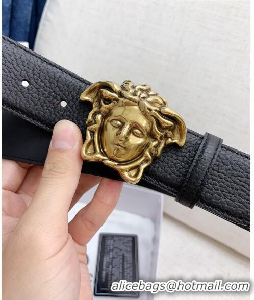 ​Promotional Versace Litchi Grained Calfskin Belt 4cm with Logo Buckle V8408 Black