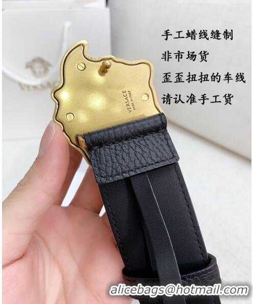 ​Promotional Versace Litchi Grained Calfskin Belt 4cm with Logo Buckle V8408 Black