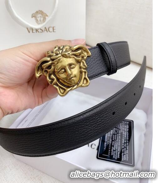 ​Promotional Versace Litchi Grained Calfskin Belt 4cm with Logo Buckle V8408 Black