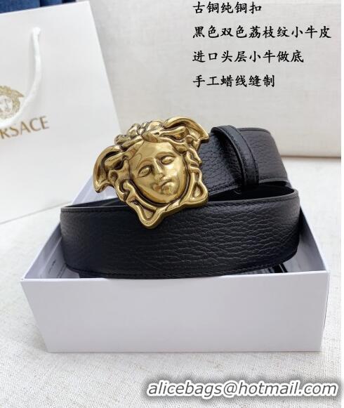 ​Promotional Versace Litchi Grained Calfskin Belt 4cm with Logo Buckle V8408 Black